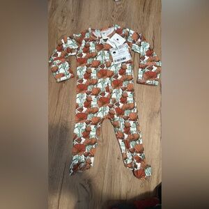 Kate Quinn Kids Floral Footie - mango poppies pattern